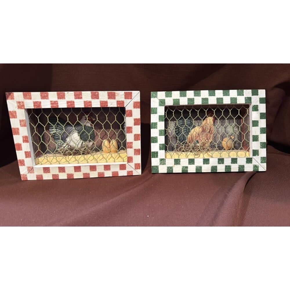 Pair Of Chicken and Roaster Shadow Box Wall Art